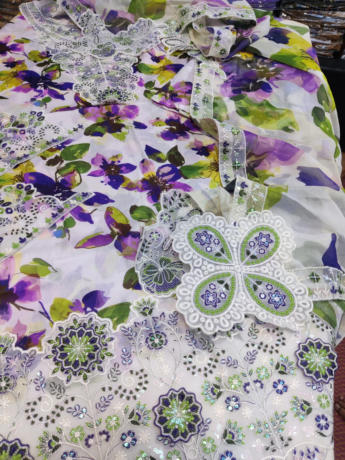 Danish Cloth Agha 3D New multi-color fabric with geometric patterns, showcasing vibrant textures and intricate design details.
