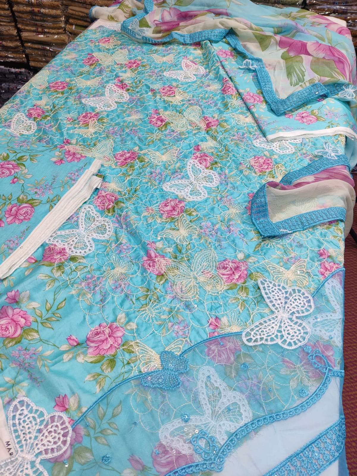 Danish Cloth Maria.b butterfly firozi new fashion top with butterfly print in firozi color, casual and stylish for women
