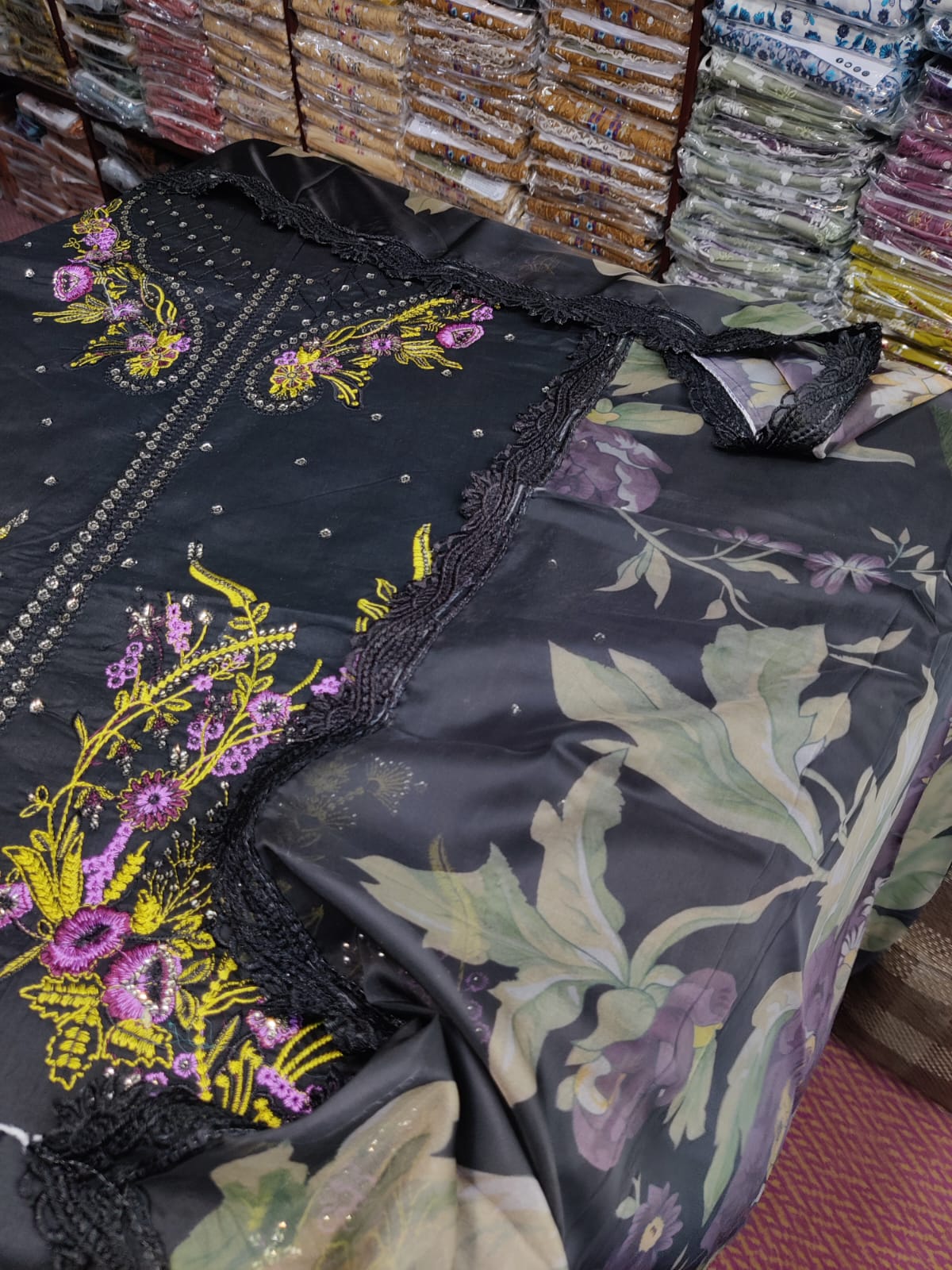 Sapphire black silk dupatta