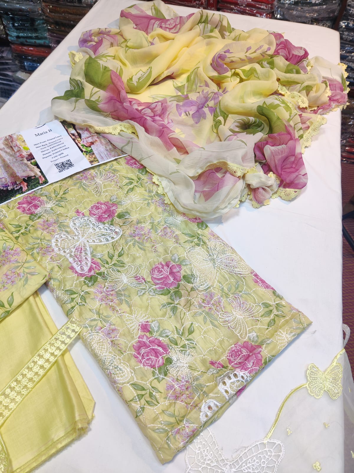 Danish Cloth Maria.B butterfly lemon print scarf with vibrant yellow and black butterfly and lemon design on soft fabric