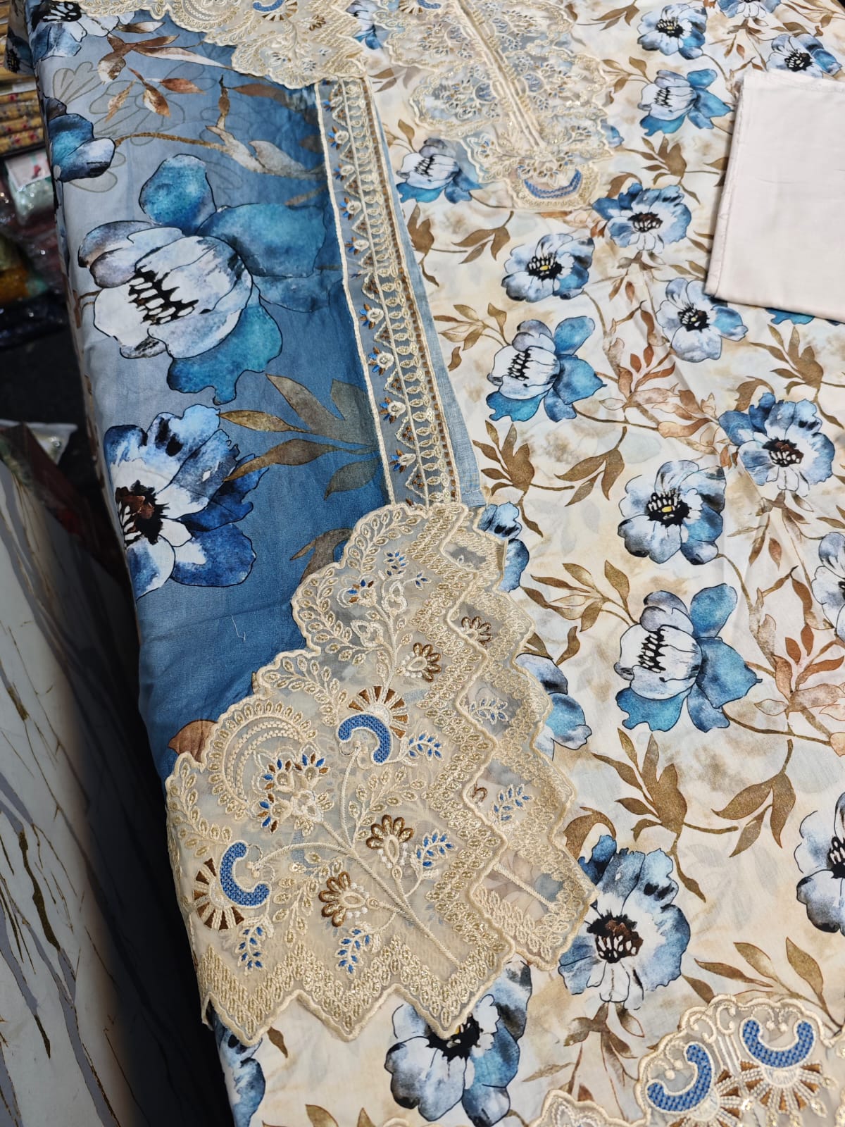 Agha lawn dupatta blue