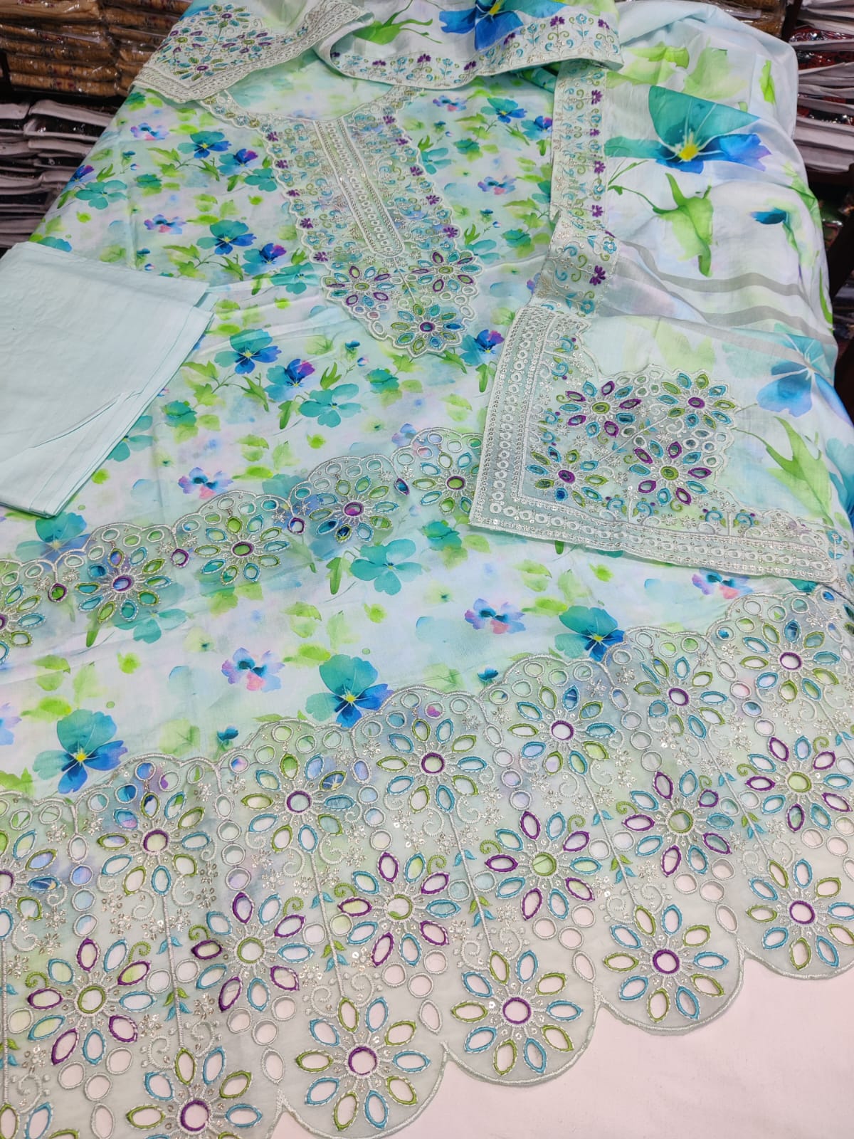 Danish Cloth Agha 3D Ice Lawn fabric, new textured textile with intricate pattern, suitable for fashion and home decor projects