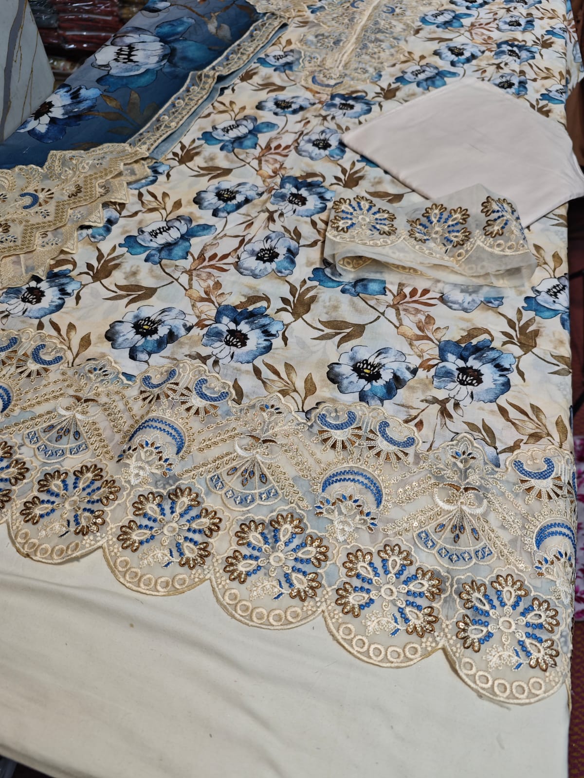 Agha lawn dupatta blue