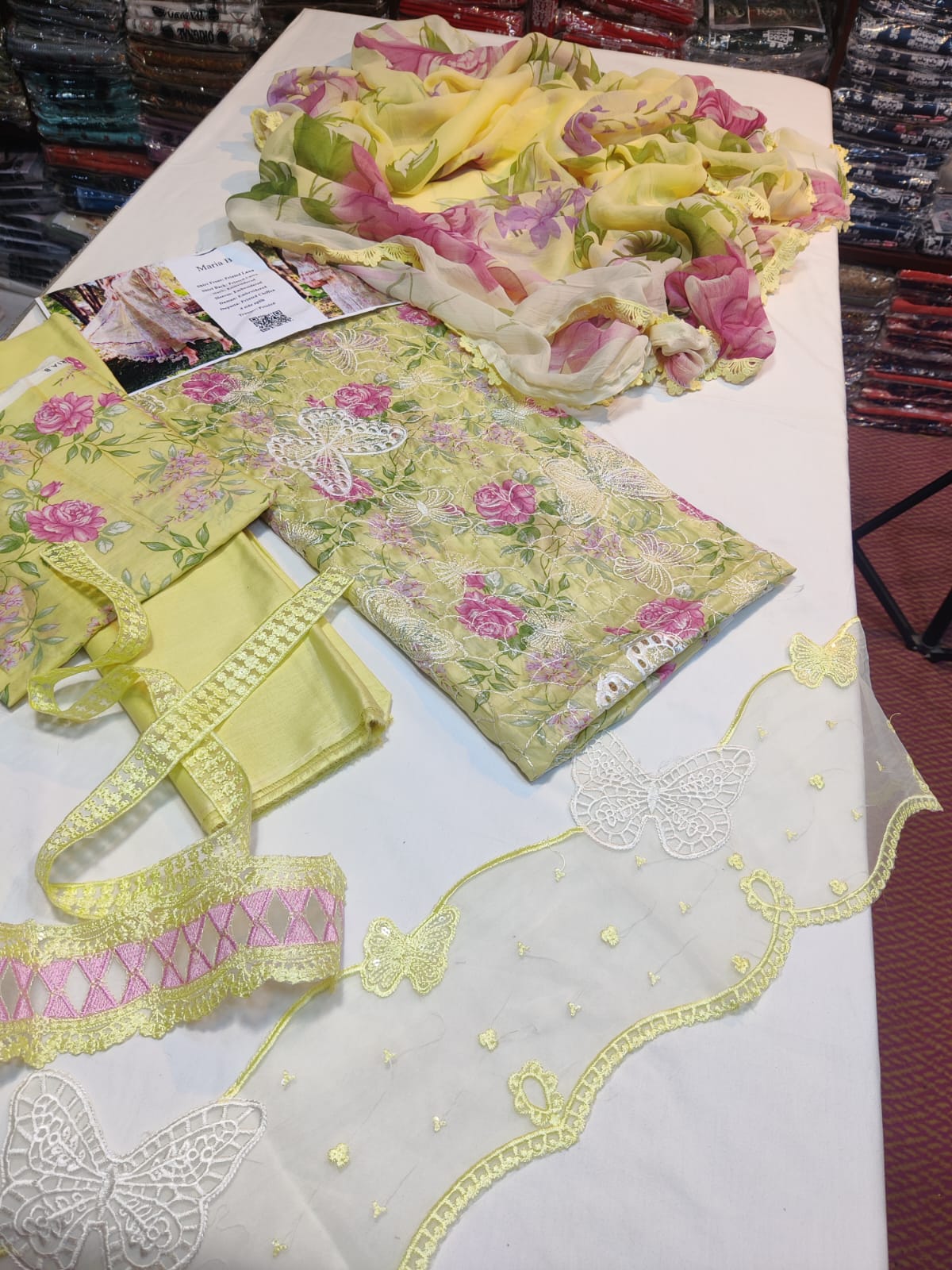Danish Cloth Maria.B butterfly lemon print fabric with yellow butterfly and lemon design on soft textile material